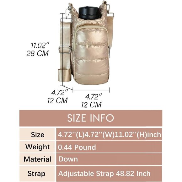 Puffer Water Bottle Holder Quilted Sports Pouch with Adjustable Strap - Picture 6 of 6